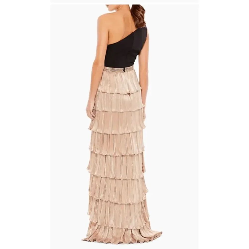 Mac Duggal NEW size 12 black/ gold tiered long dress style 26541
